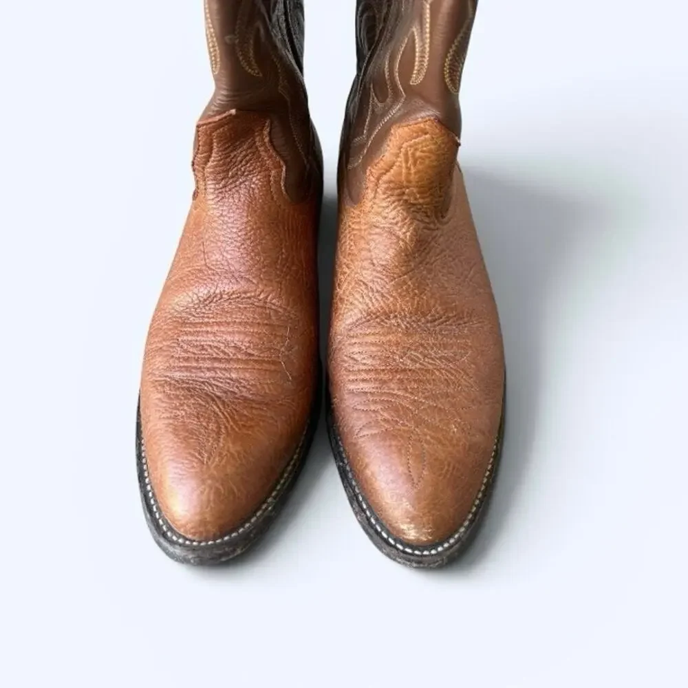 Nocona Cowboy Boots Men’s 9.5D Brown Leather Western Made in USA Classic Vintage